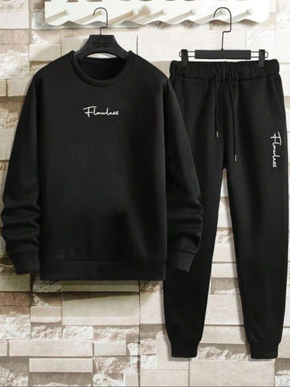 2 pcs Unisex Dri Fit Printed Black Sweatshirt Track Suit