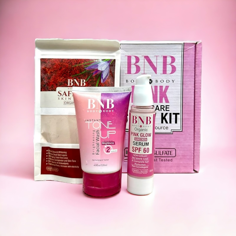 BNB Pink Glow Kit ( Tone up Facewash + Saffron Face Mask + Pink Glow Sunscreen)